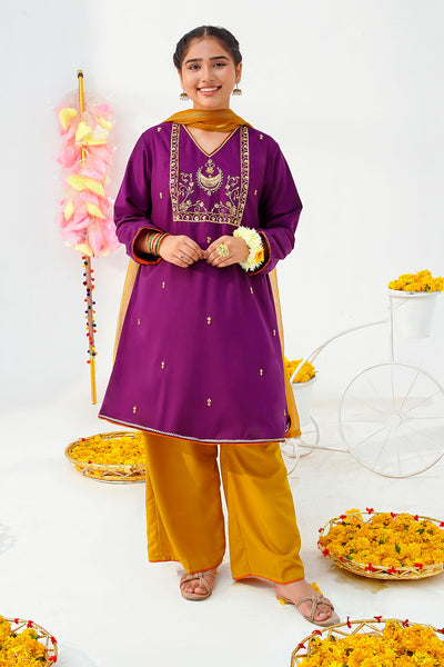 Raw Silk Hand Adda Work 3 Pc Suit