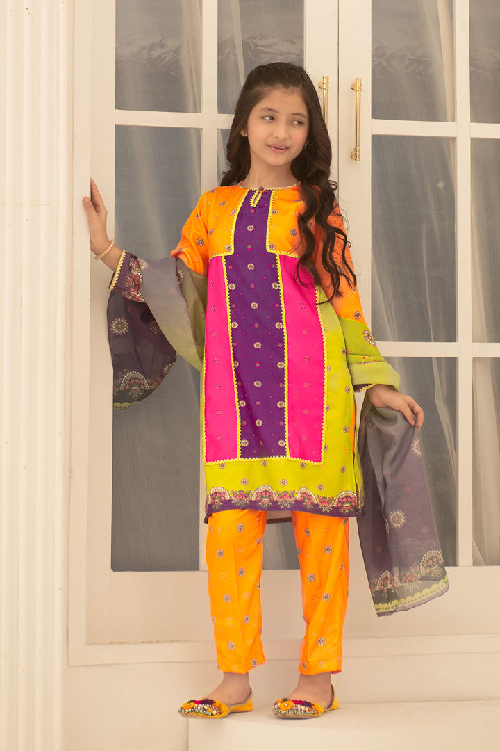 Herringbone Digital Printed 3 Pc Suit - Wear Ochre