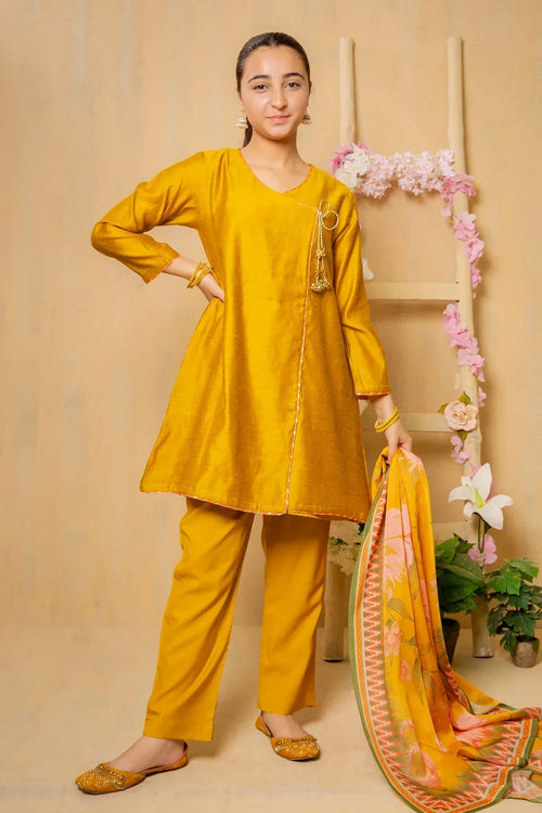Best Cotton Net 3 Pc Suit - Wear Ochre -