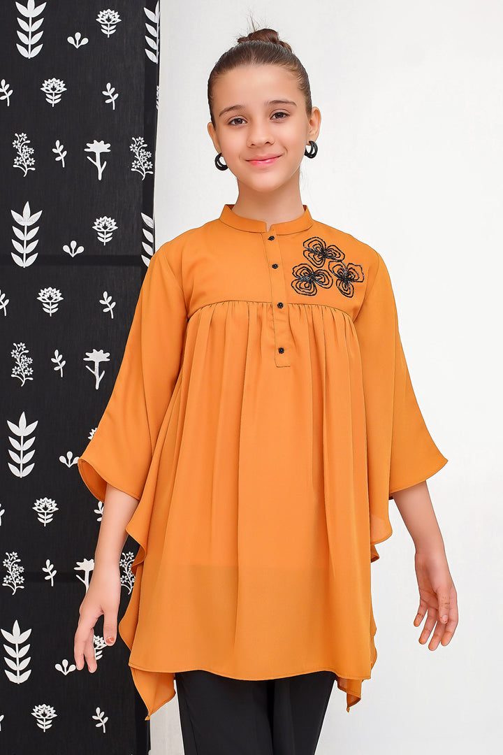 Georgette Hand Adda Work 2 Pc Suit - Wear Ochre