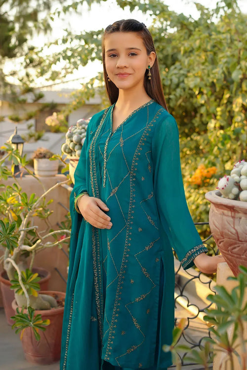 Best Chiffon Embroidered 3 Pc Suit - Wear Ochre -