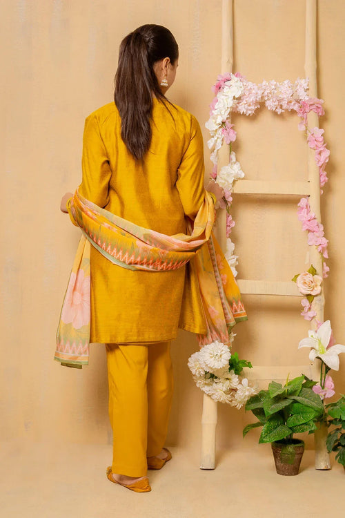 Best Cotton Net 3 Pc Suit - Wear Ochre -