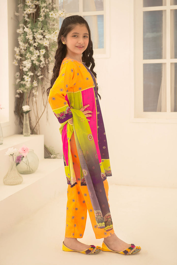 Herringbone Digital Printed 3 Pc Suit - Wear Ochre