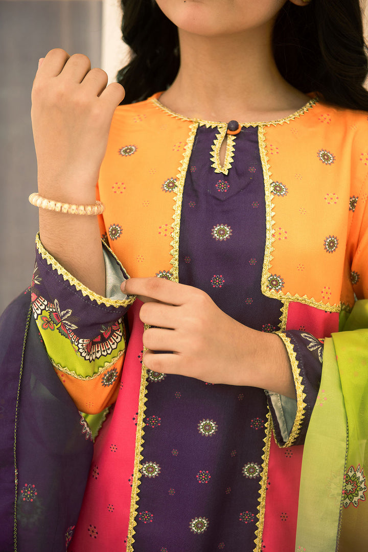Herringbone Digital Printed 3 Pc Suit - Wear Ochre