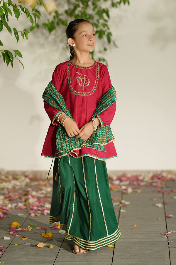Raw Silk Hand Adda Work 3 Pc Suit - Wear Ochre