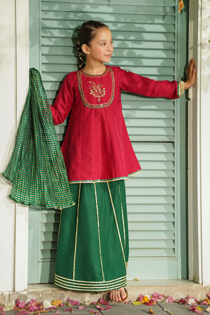 Raw Silk Hand Adda Work 3 Pc Suit - Wear Ochre
