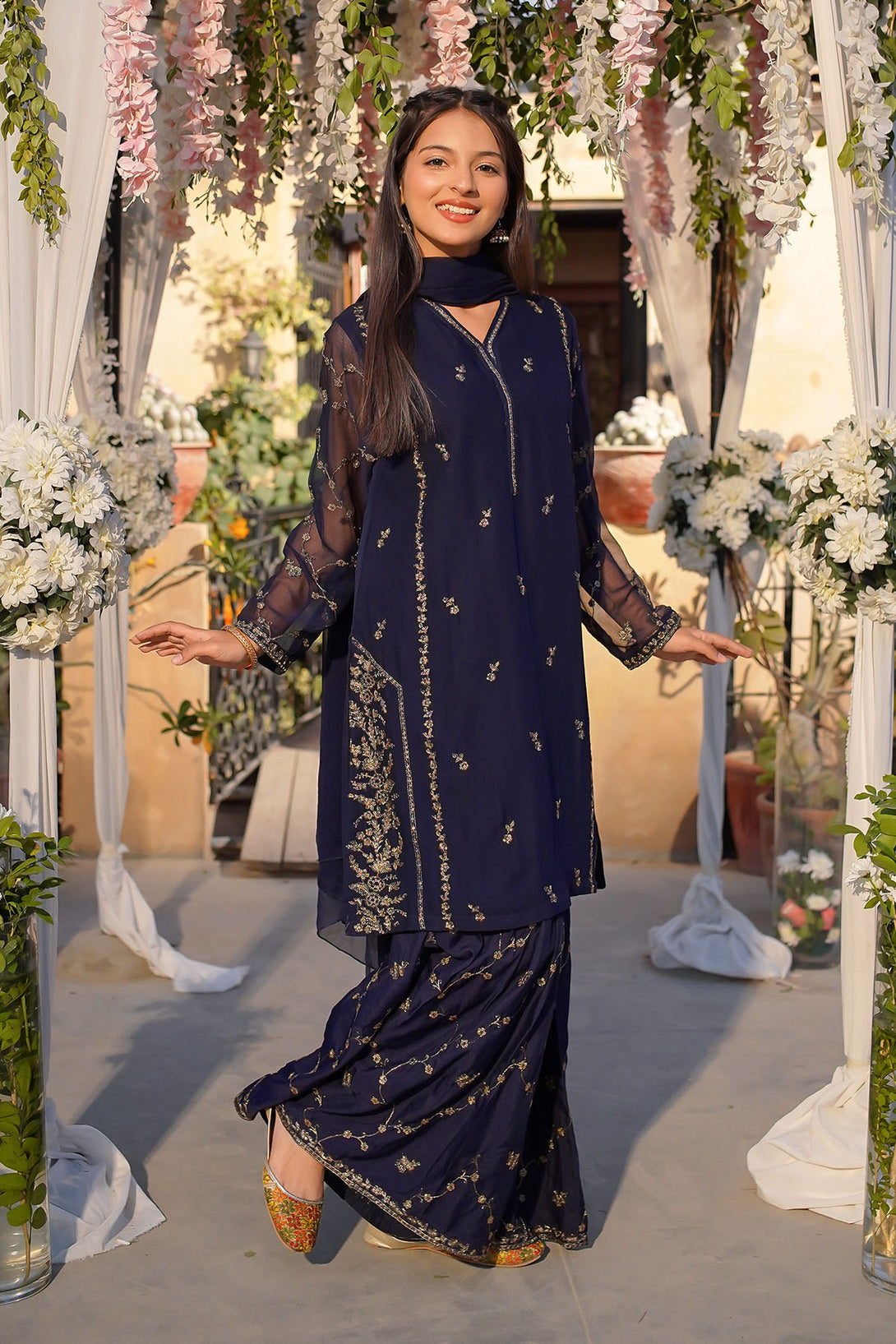 Chiffon Embroidered 3 Pc Suit - Wear Ochre