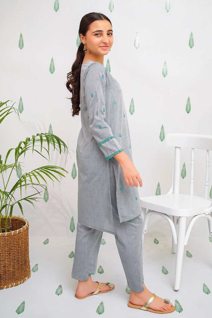 Chambray Embroidered 2 Pc Suit - Wear Ochre