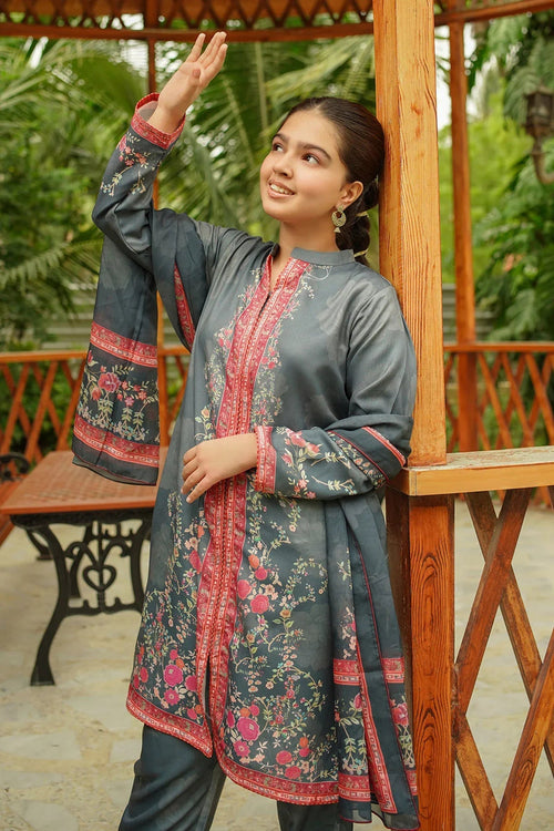 Herringbone Digital Printed 3 Pc Suit - Wear Ochre