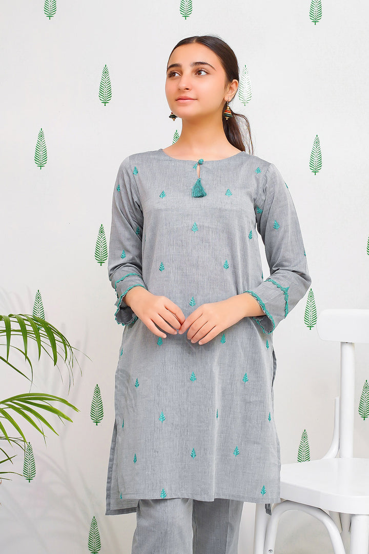 Chambray Embroidered 2 Pc Suit - Wear Ochre