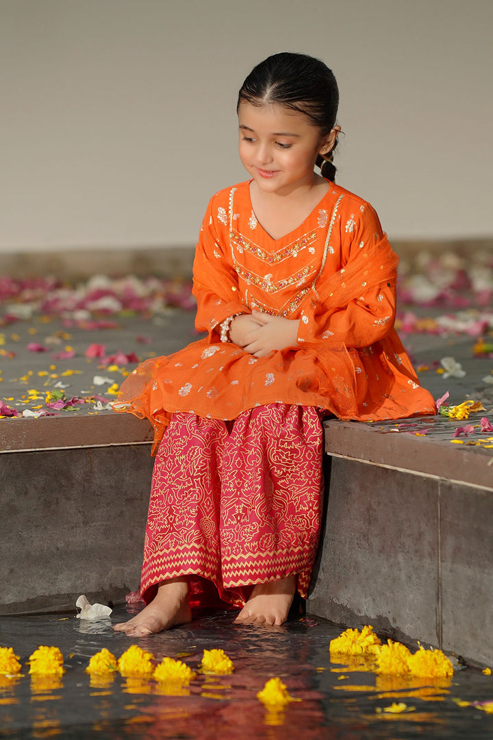Zari Jacquard Hand Adda Work 3 Pc Suit - Wear Ochre