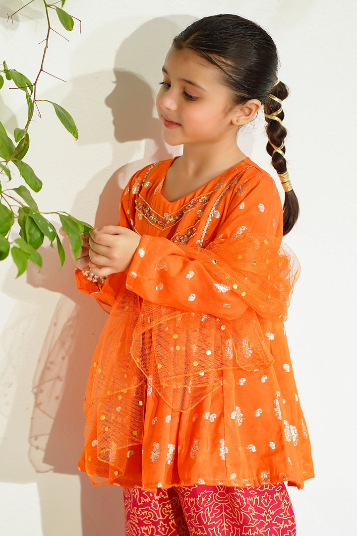 Zari Jacquard Hand Adda Work 3 Pc Suit - Wear Ochre