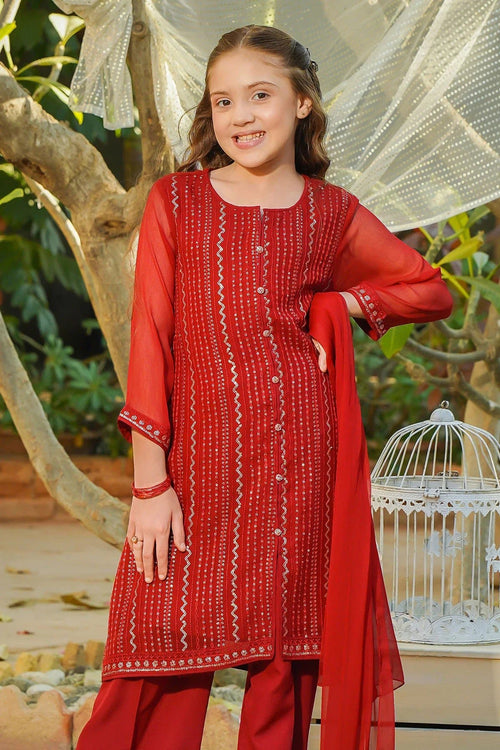 Best Chiffon Embroidered 3 Pc Suit - Wear Ochre -