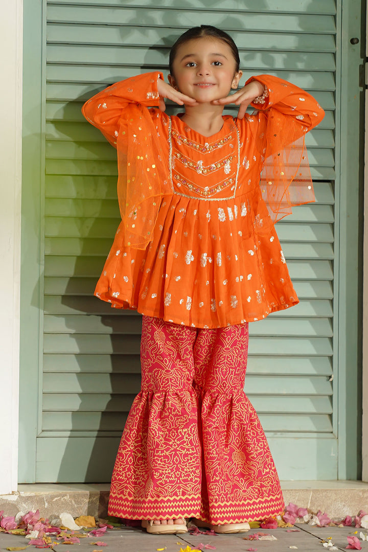 Zari Jacquard Hand Adda Work 3 Pc Suit - Wear Ochre