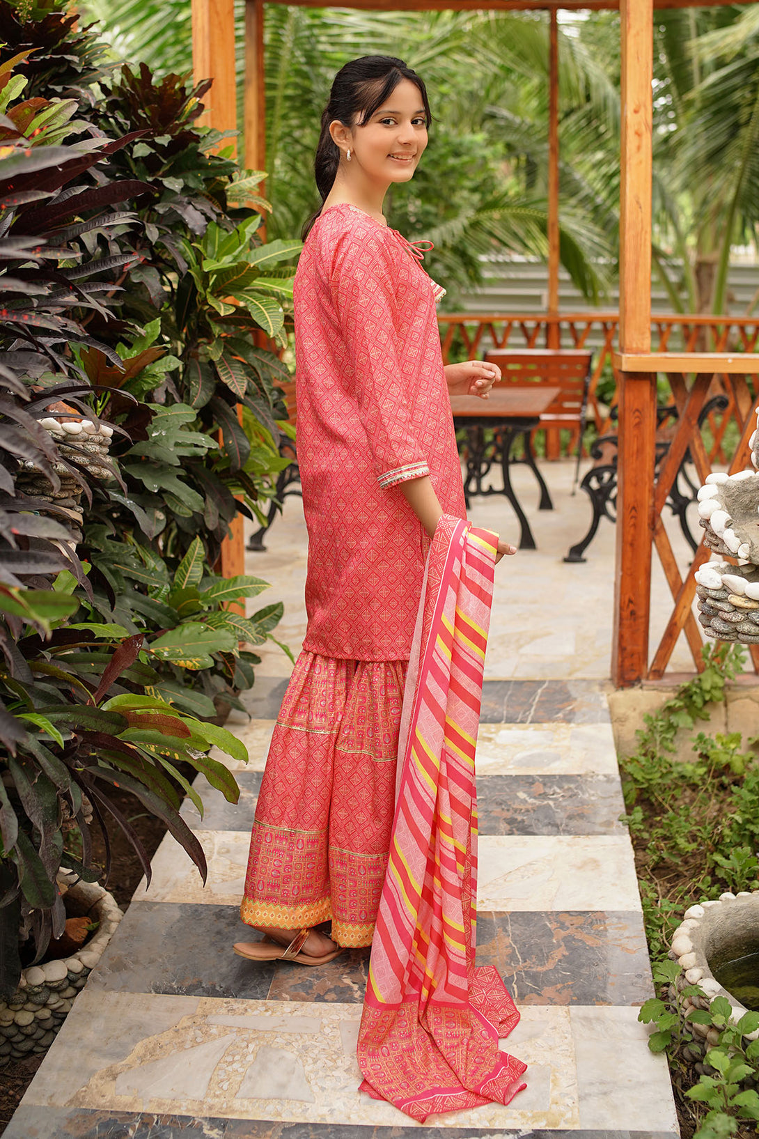 Herringbone Digital Printed 3 Pc Suit - Wear Ochre
