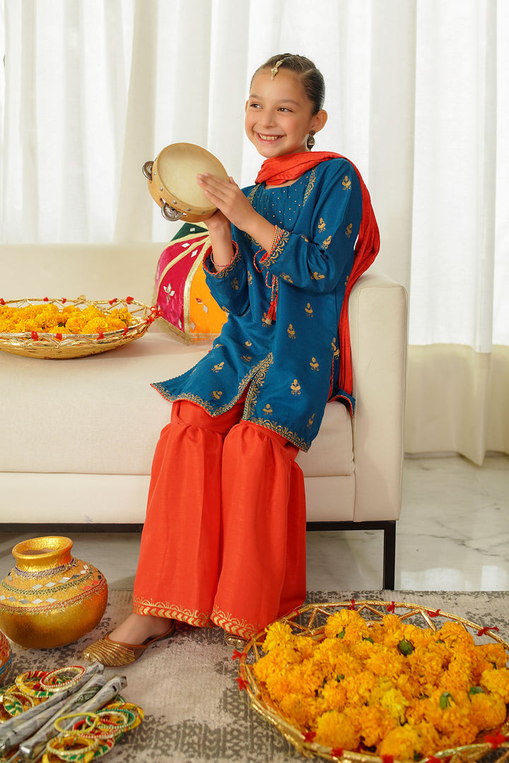 Raw Silk Printed 3 Pc Suit - Wear Ochre
