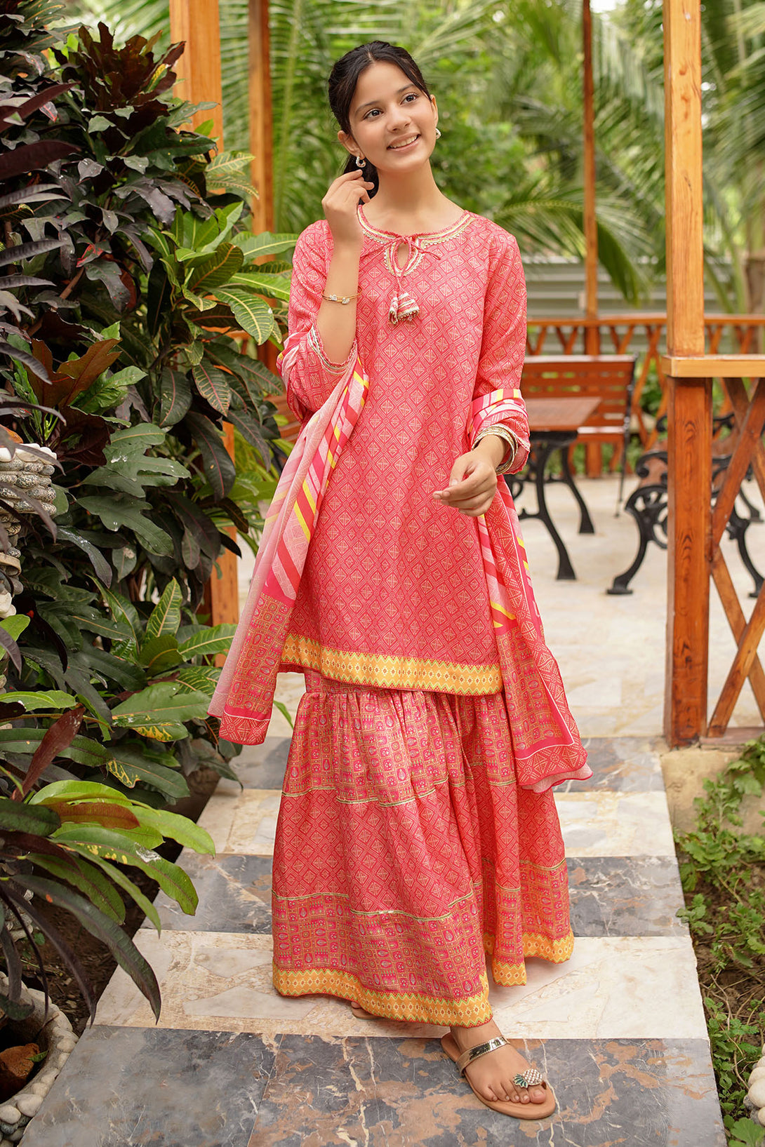 Herringbone Digital Printed 3 Pc Suit - Wear Ochre