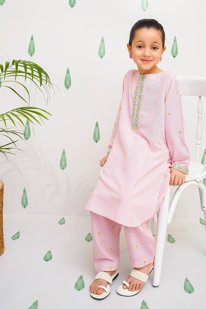 Chambray Embroidered 2 Pc Suit - Wear Ochre