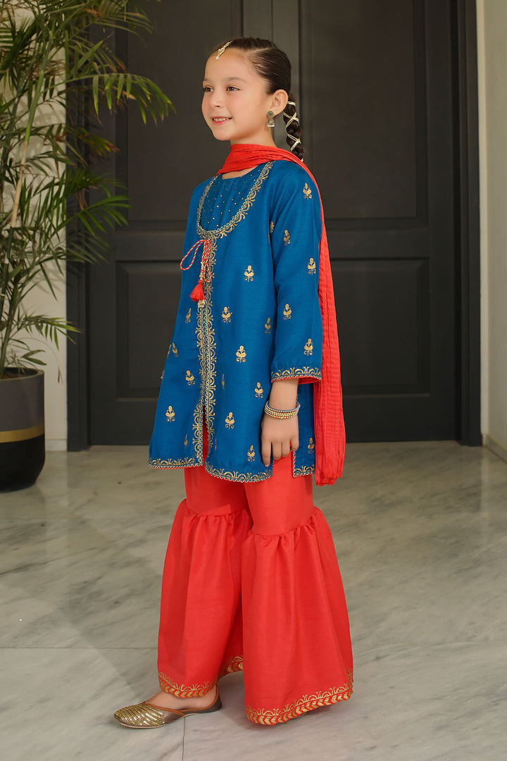 Raw Silk Printed 3 Pc Suit - Wear Ochre