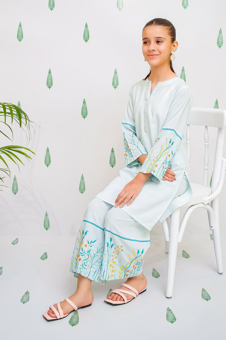 Chambray Embroidered 2 Pc Suit - Wear Ochre