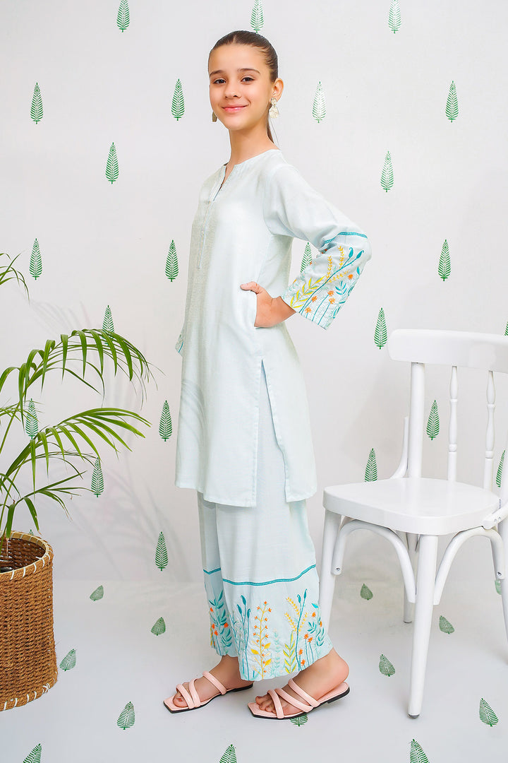 Chambray Embroidered 2 Pc Suit - Wear Ochre