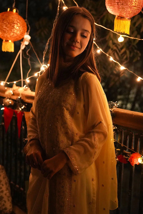 Best Chiffon Embroidered 3 Pc Suit - Wear Ochre -