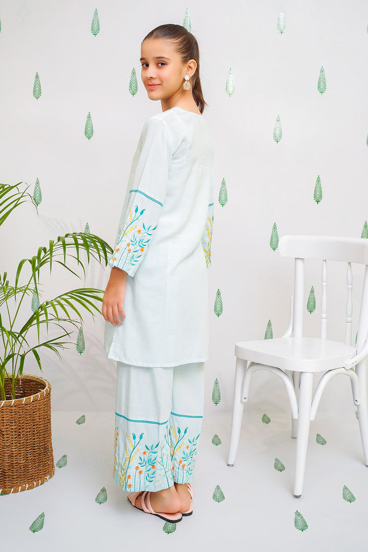 Chambray Embroidered 2 Pc Suit - Wear Ochre
