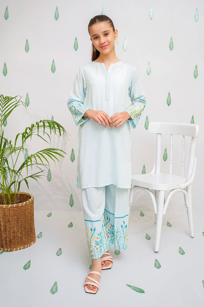 Chambray Embroidered 2 Pc Suit