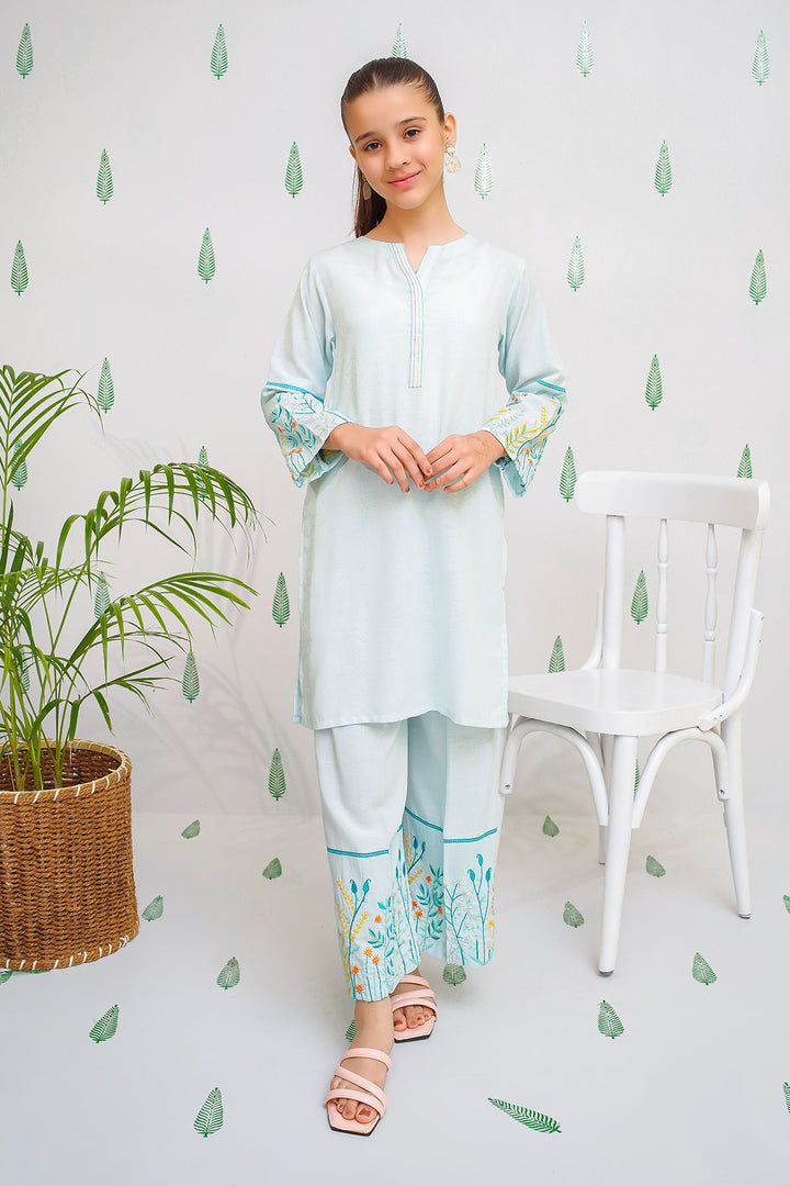 Chambray Embroidered 2 Pc Suit - Wear Ochre