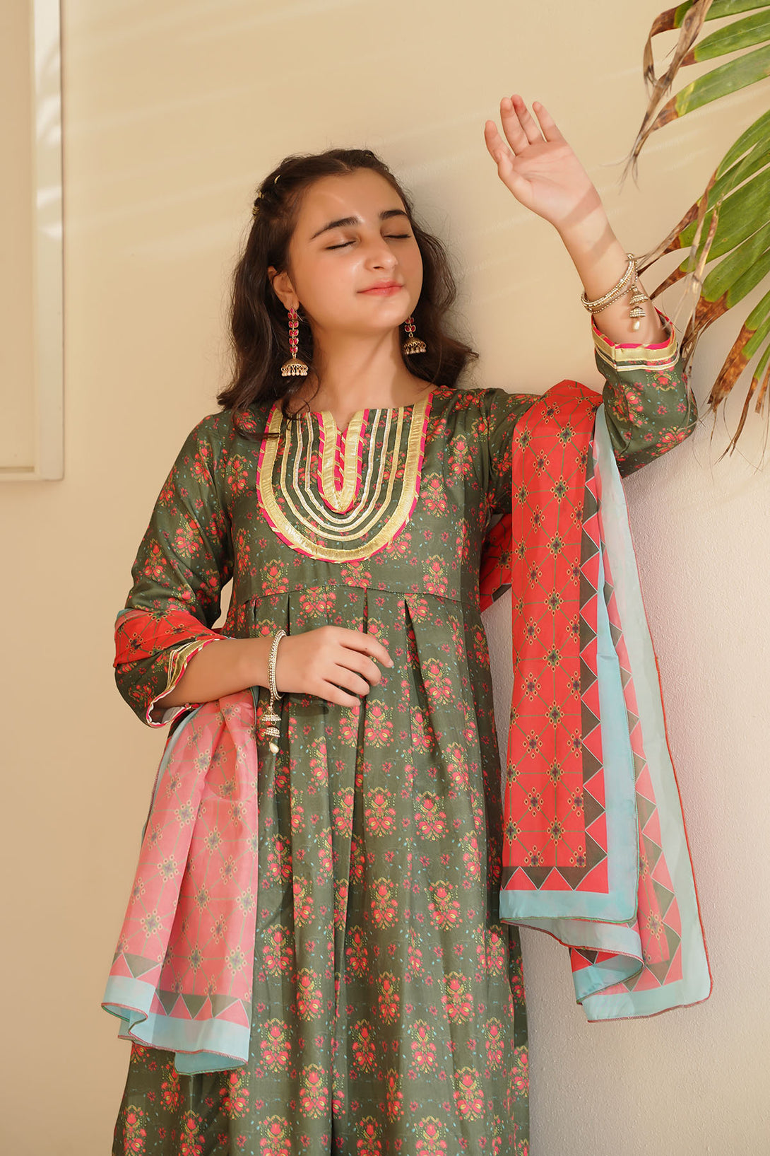 Herringbone Digital Printed 3 Pc Suit - Wear Ochre