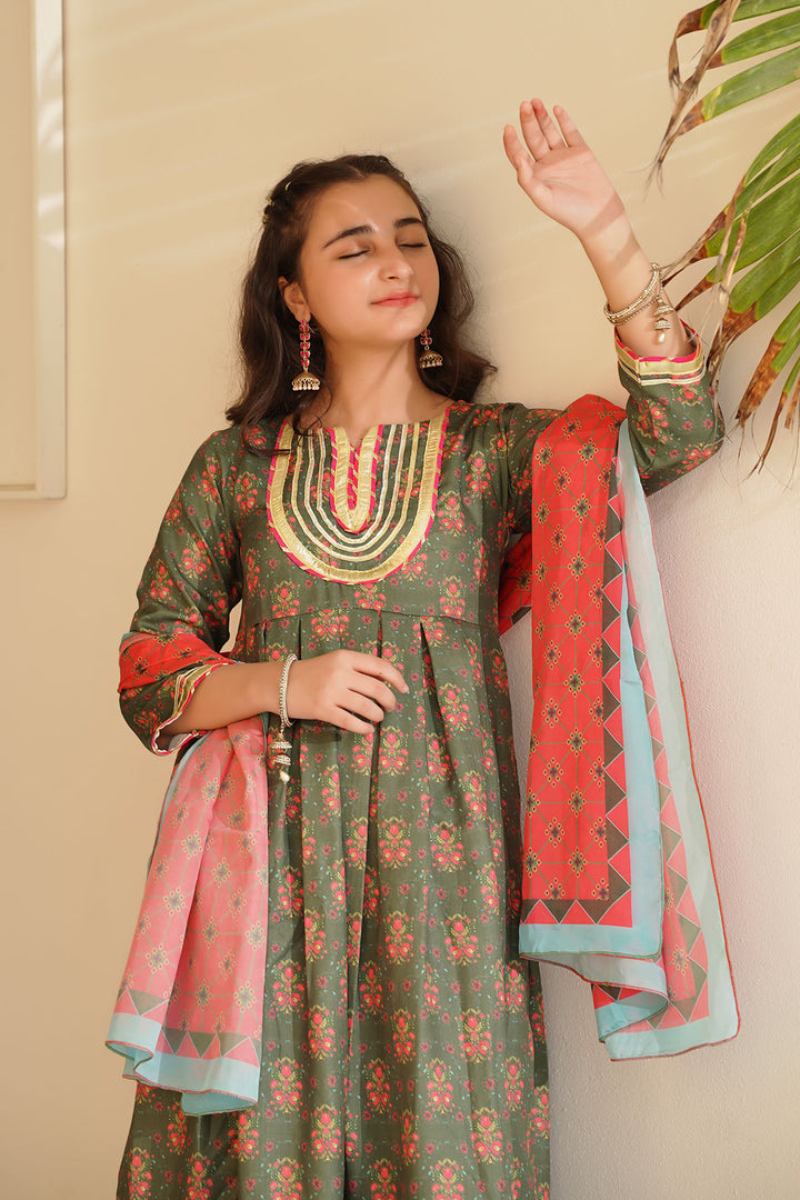 Herringbone Digital Printed 3 Pc Suit - Wear Ochre