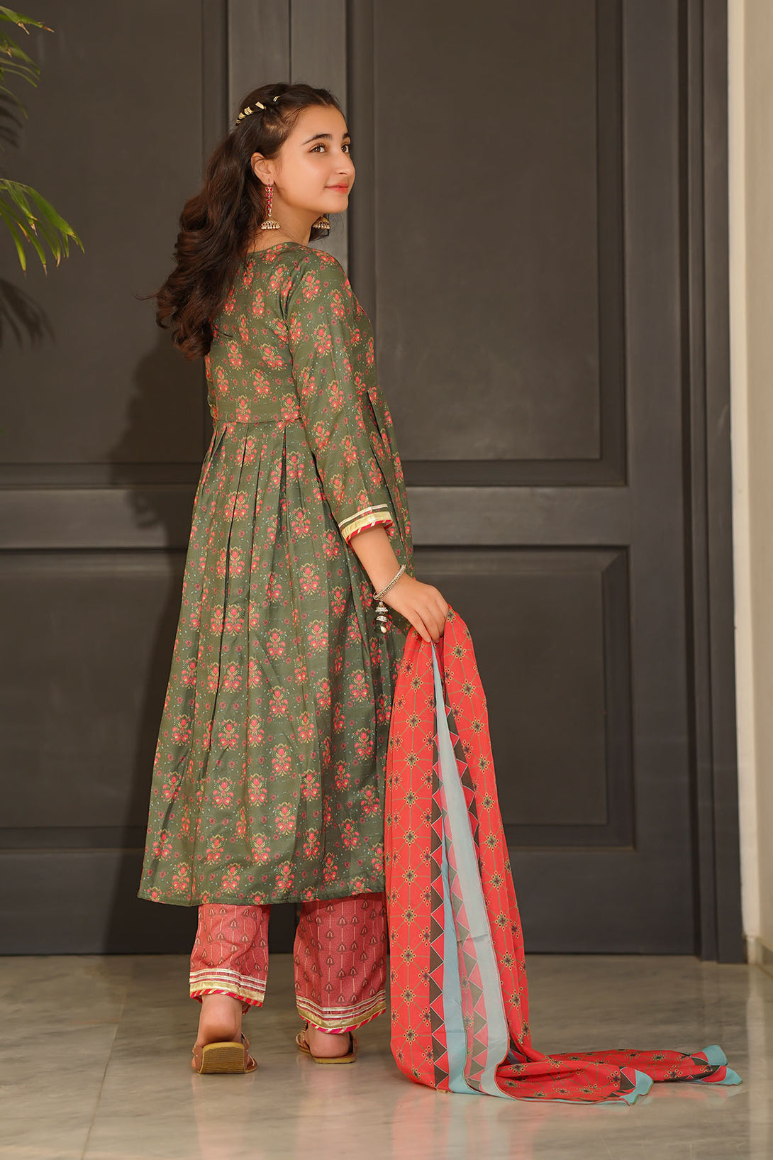 Herringbone Digital Printed 3 Pc Suit - Wear Ochre