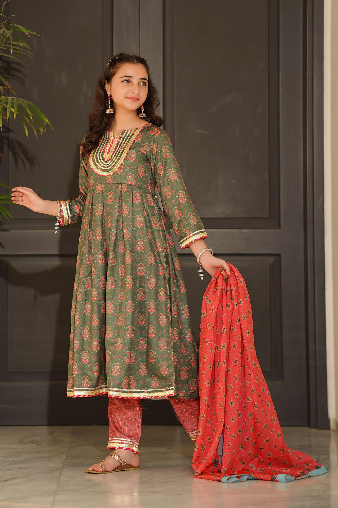 Herringbone Digital Printed 3 Pc Suit - Wear Ochre