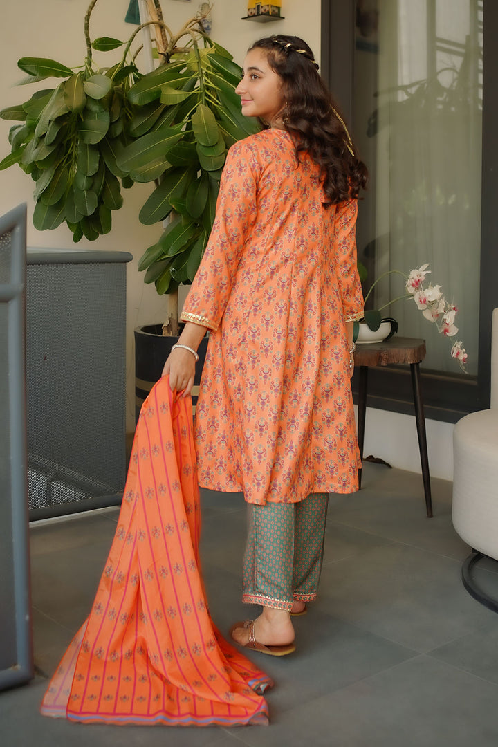 Herringbone Digital Printed 3 Pc Suit - Wear Ochre