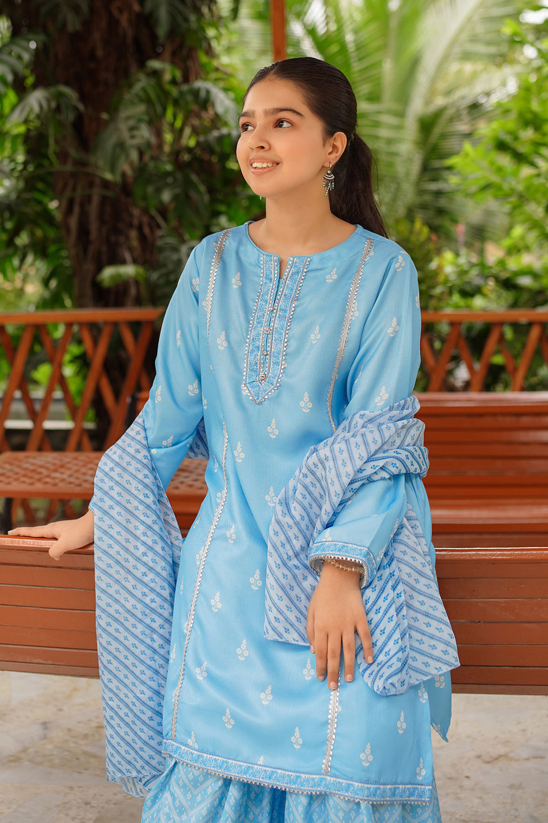 Herringbone Digital Printed 3 Pc Suit - Wear Ochre