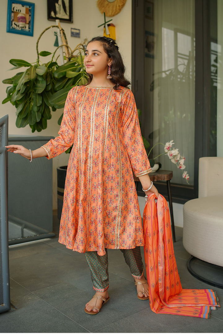 Herringbone Digital Printed 3 Pc Suit - Wear Ochre