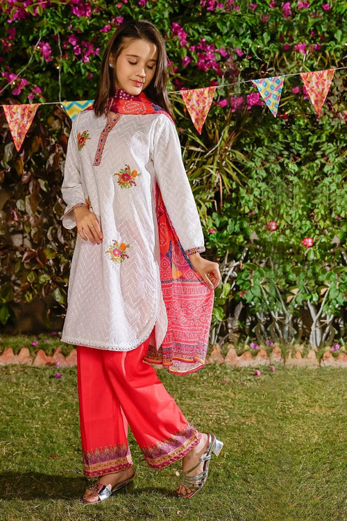 Best Chikankari Embroidered 3 Pc Suit - Wear Ochre -