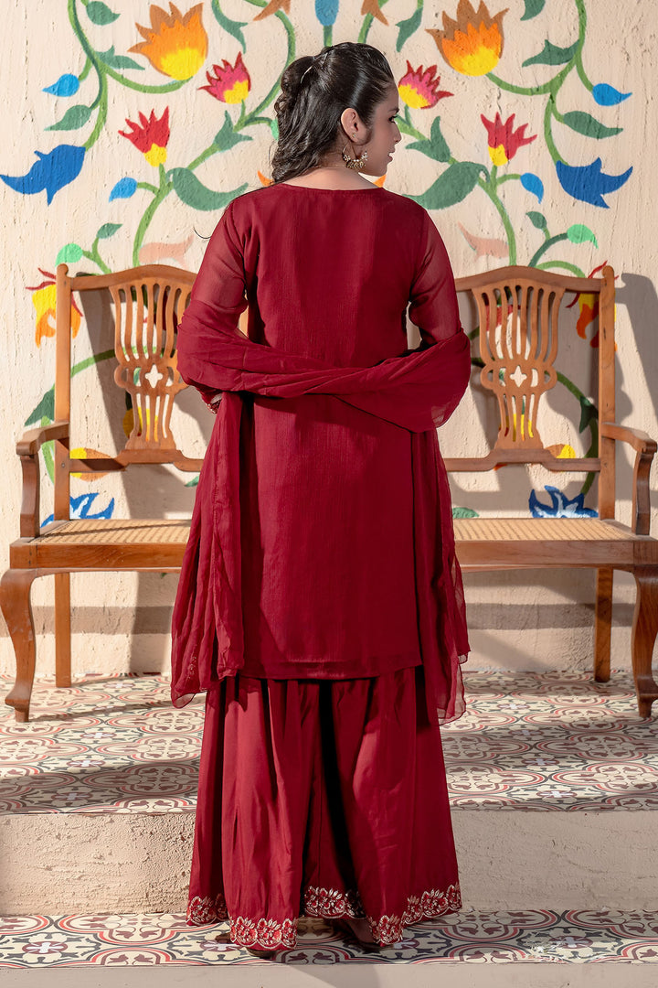 Chiffon Embroidered 3 Pc Suit - Wear Ochre