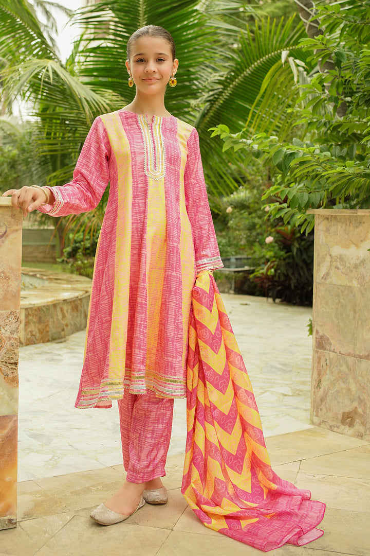 Herringbone Digital Printed 3 Pc Suit - Wear Ochre