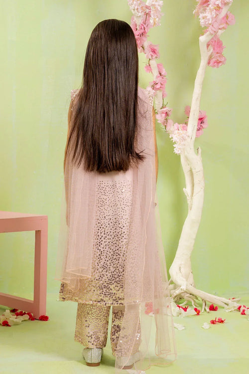 Best Sequence Embroidered Net 3 Pc Suit - Wear Ochre -