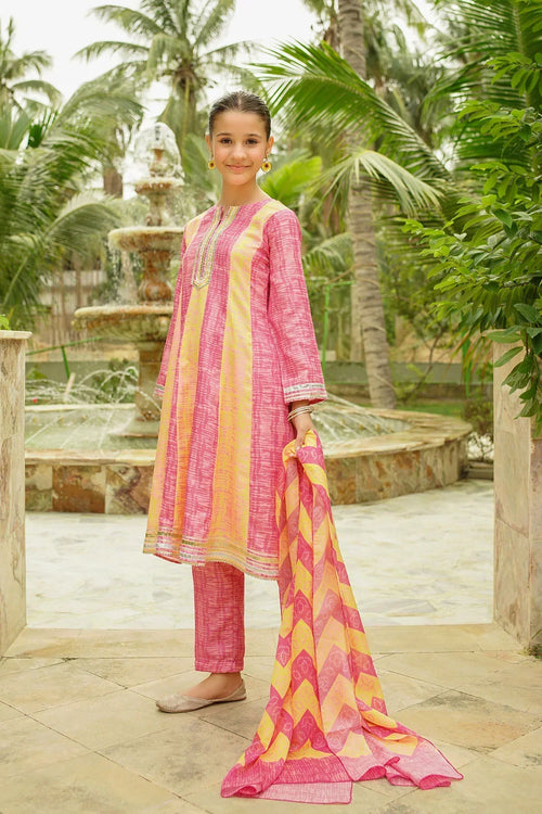 Herringbone Digital Printed 3 Pc Suit - Wear Ochre