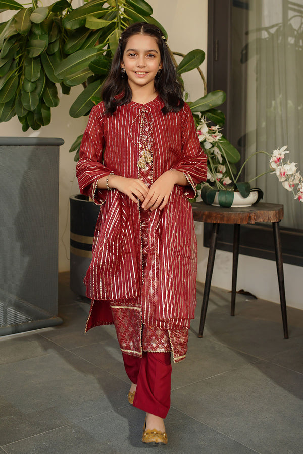 Zari Jacquard Hand Adda Work 3 Pc Suit