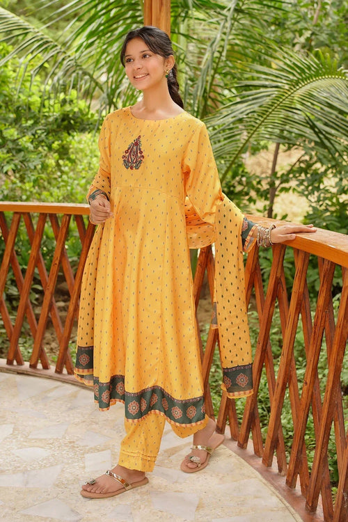 Herringbone Digital Printed 3 Pc Suit - Wear Ochre