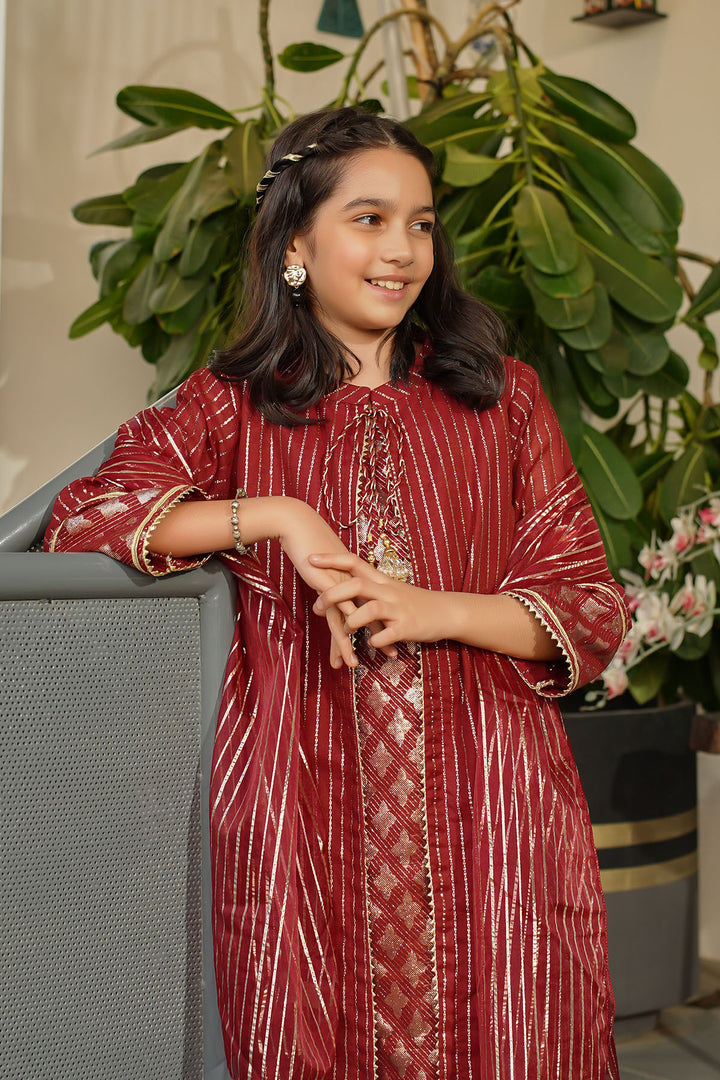 Zari Jacquard Hand Adda Work 3 Pc Suit - Wear Ochre