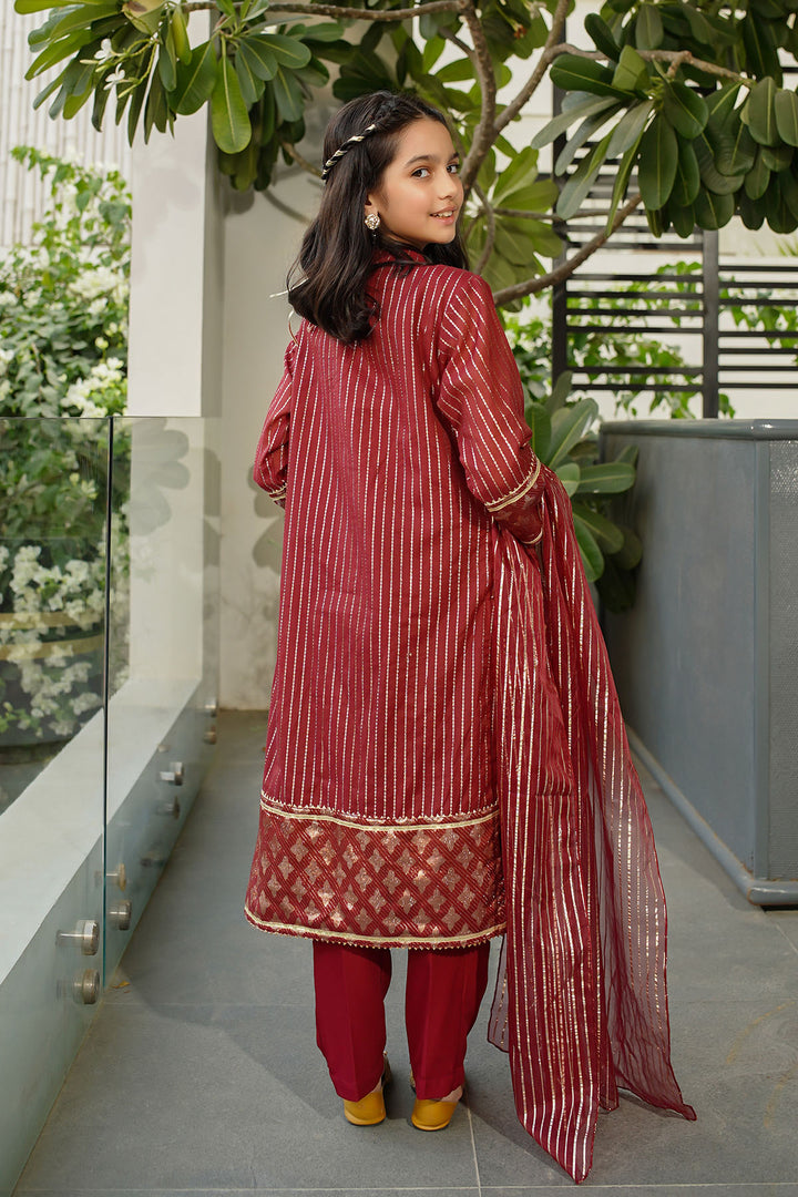 Zari Jacquard Hand Adda Work 3 Pc Suit - Wear Ochre