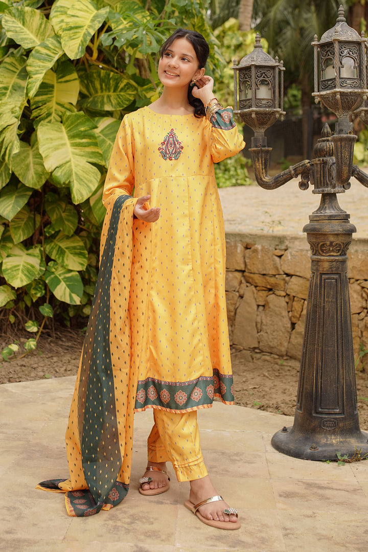 Herringbone Digital Printed 3 Pc Suit - Wear Ochre