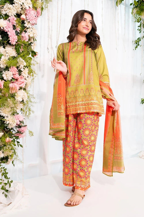 Best Herringbone Digital Printed 3 Pc Suit - Wear Ochre -