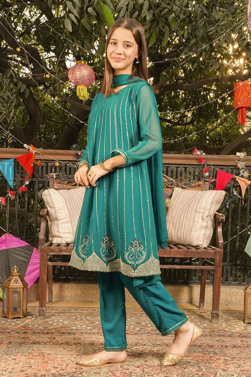 Best Chiffon Embroidered 3 Pc Suit - Wear Ochre -