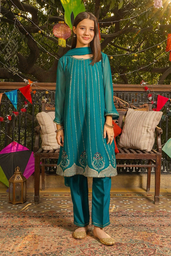 Best Chiffon Embroidered 3 Pc Suit - Wear Ochre -