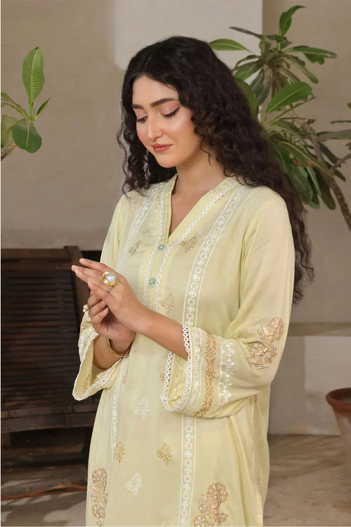 Best Women's Rod Silk Block Printed Women's 2 Pc Suit - Wear Ochre -